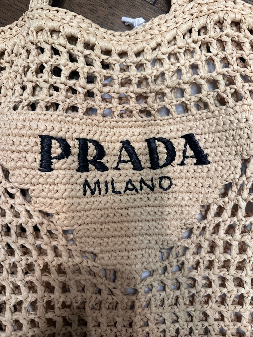 Prada Beige Crochet Milano Tote with Black Logo - Picture 3 of 7